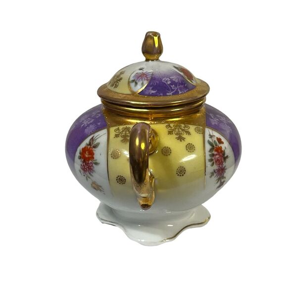 Vintage Victoria Austria Teapot & Sugar Dragon Serpent Floral Pattern Gold Trim - Picture 8 of 16